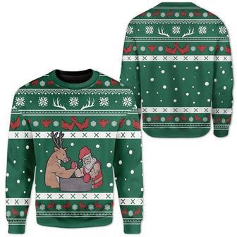 Reindeer Sweater Reindeer Arm Wrestling Santa Claus Christmas Pattern Ugly Sweater | Favorety AU