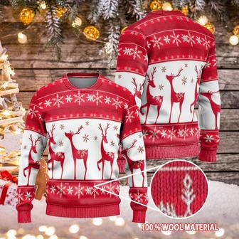 Reindeer Sweater Reindeer Christmas Snowflakes Pattern Red And White Ugly Sweater | Favorety