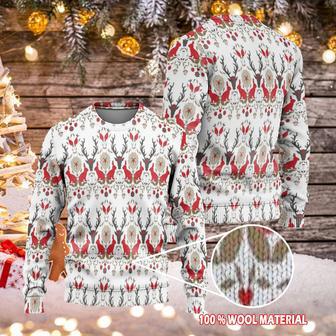 Reindeer Sweater Reindeer Rabbit Pattern White Red Ugly Sweater | Favorety