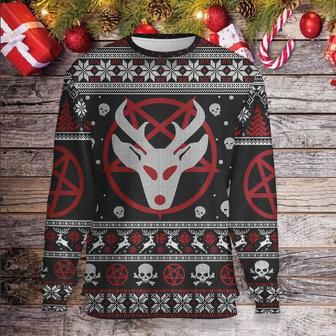 Reindeer Ugly Christmas Sweater Pentagram Reindeer Witch Wicca Sweater | Favorety UK