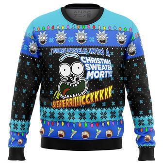 Rick And Morty Christmas Sweater I Turned Myself Into A Christmas Sweater Morty Black Blue Ugly Sweater | Favorety UK