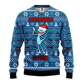 Rick And Morty Christmas Sweater Meseeks Christmas Is Pain Blue Ugly Sweater | Favorety AU