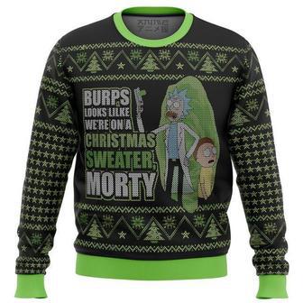 Rick And MortyBurps Look Like On A Christmas Sweater Morty Black Green Christmas Ugly Wool Sweater | Favorety UK