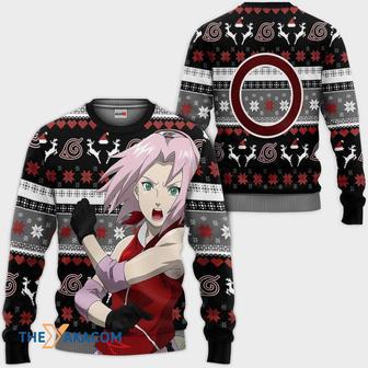 Sakura Haruno Black Custom With Pattern Gift For Fan Anime Christmas Ugly Sweater | Favorety DE