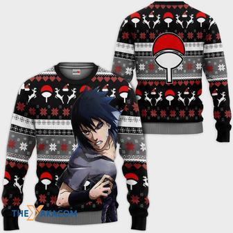 Sasuke Uchiha Black Custom With Pattern Gift For Fan Anime Christmas Ugly Sweater | Favorety