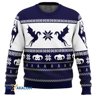 Skyrim Dragon Gift For Fan Anime Christmas Ugly Sweater | Favorety DE