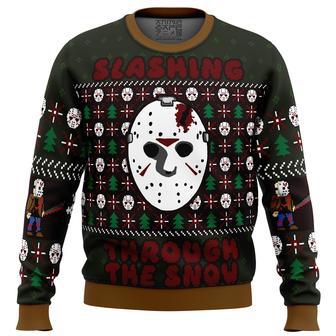 Slashing Through The Snow Jason Voorhees Ugly Christmas Sweater | Favorety AU