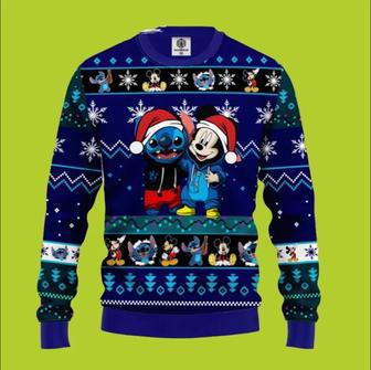 Stitch And Mickey Navy Christmas Ugly Wool Sweater Christmas Gift For Kid Adult | Favorety UK