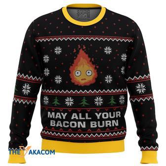 Studio Ghibli May All Your Bacon Burn Calcifer Gift For Fan Anime Christmas Ugly Sweater | Favorety UK