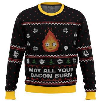 Studio Ghibli May All Your Bacon Burn Calcifer Ugly Christmas Sweater | Favorety DE