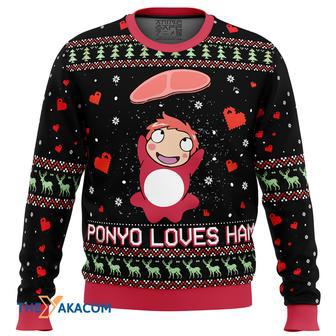 Studio Ghibli Ponyo Loves Ham Miyazaki Gift For Fan Anime Christmas Ugly Sweater | Favorety UK