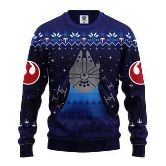 SW Christmas Sweater SW Winter Millennium Falcon Blue Navi Ugly Sweater Amazing SW Ugly Sweater | Favorety DE