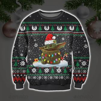 SW Christmas Ugly Sweater Grogu Jedi Order Symbol Pattern Christmas Pattern Black Sweater Amazing | Favorety UK