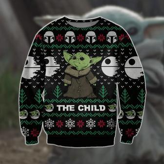 SW Christmas Ugly Sweater The Child Mando Helmet Death Star Pattern Christmas Black Sweater Cute | Favorety CA