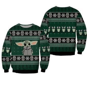 SW Mandalorian Christmas Sweater Mandalorian Helmet Pattern Grogu Green Ugly Sweater SW Ugly Sweater | Favorety AU