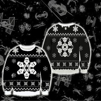 SW Sweater Christmas Snowflakes Sith Grogu Black White Ugly Sweater High Quality SW Ugly Sweater | Favorety CA