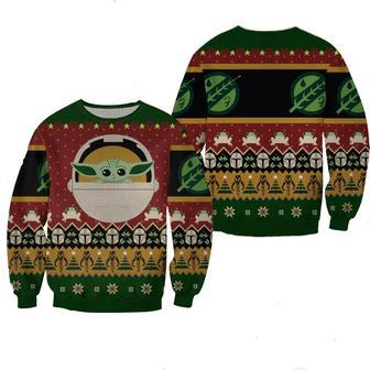 SW Ugly Sweater Baby Yoda Grogu Christmas Pattern Green Sweater Cute High Quality SW Grogu Sweater | Favorety CA