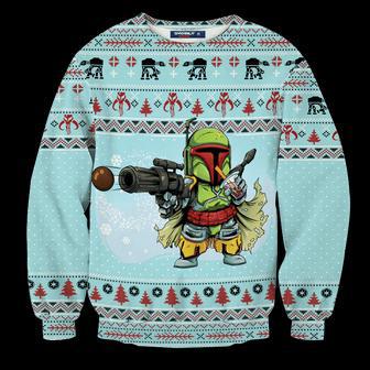 SW Ugly Sweater SW Mandalorian Merry Bobamas Blue Sweater Funny High Quality SW Sweater | Favorety AU