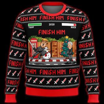 Trump Ugly Christmas Sweater Trump Finish Him Pattern Black Red Sweater | Favorety UK