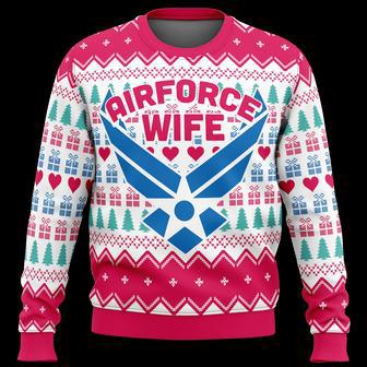 Veteran Sweater Air Force Wife Christmas Pattern White Pink Veteran Christmas Ugly Sweater | Favorety UK