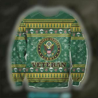 Veteran Sweater United States Army Seal Veteran Helmet Pattern Green Ugly Sweater | Favorety DE