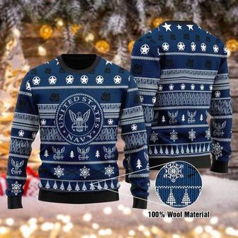 Veteran Sweater United States Navy Stars Christmas Pattern Blue Ugly Sweater | Favorety AU