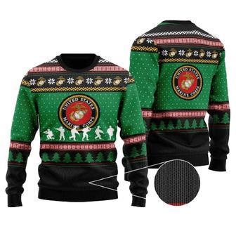 Veteran Sweater US Marine Corps Seal Green Black Christmas Pattern Veteran Ugly Sweater | Favorety