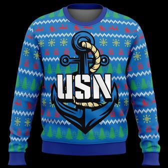 Veteran Sweater US Navy Anchor Veteran Christmas Pattern Blue Ugly Sweater | Favorety CA