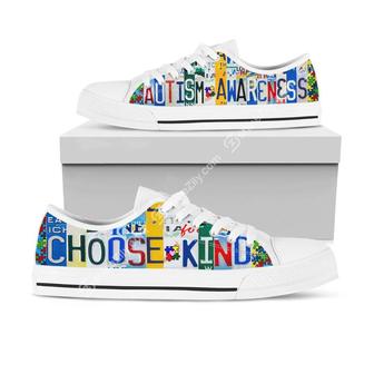 Autism Awareness Choose Kind Low Top Shoes White - Monsterry