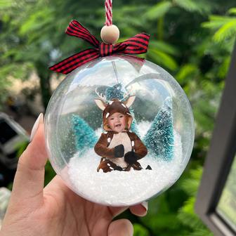 Custom Christmas Baby Photo Snow 3D Ball Ornament Tree Hanger | Mazezy