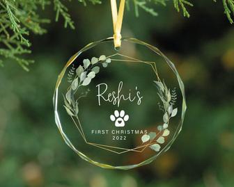 Custom Dog Name Glass Ornament Pet First Memorial Christmas Ornament Gift | Mazezy
