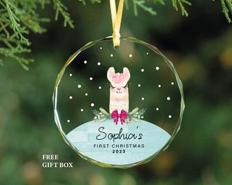 Personalized Alpaca Glass Ornament Newborn First Christmas Ornament Gift | Mazezy