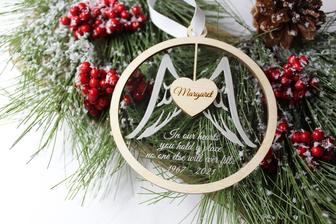Personalized Angel Wings Christmas Ornaments, Memorial Wood Ornament | Mazezy