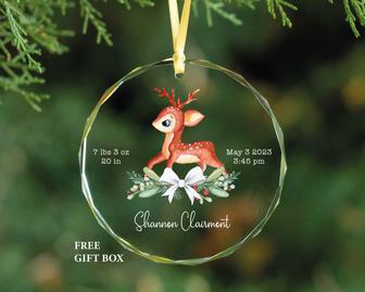 Personalized Baby Deer Glass Ornament Newborn Baby Christmas Gift | Mazezy