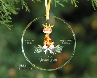 Personalized Baby Giraffe Glass Ornament Newborn Baby Christmas Gift | Mazezy