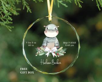 Personalized Baby Hippo Glass Ornament Newborn Baby Christmas Gift | Mazezy