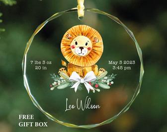Personalized Baby Lion Glass Ornament Newborn Baby Christmas Gift | Mazezy