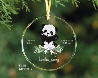 Personalized Baby Panda Glass Ornament Newborn Baby Christmas Gift | Mazezy