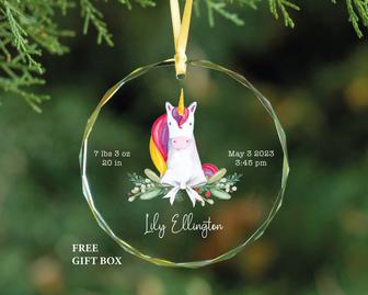 Personalized Baby Unicorn Glass Ornament Newborn Baby Christmas Gift | Mazezy