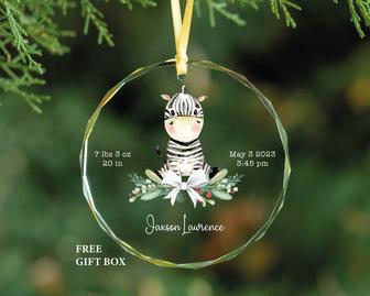 Personalized Baby Zebra Glass Ornament Newborn Baby Christmas Gift | Mazezy