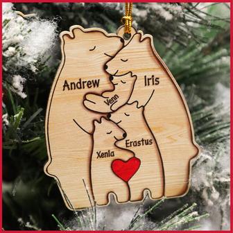 Personalized Bear Christmas Ornaments, Wood Ornament Bear Hugging Family | Mazezy