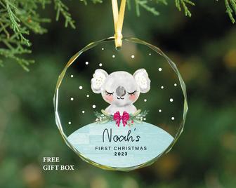 Personalized Bear Glass Ornament Newborn First Christmas Ornament Gift | Mazezy