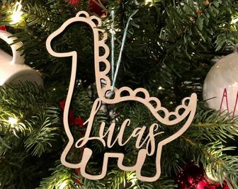 Personalized Dinosaur Christmas Ornaments, Wood Ornament | Mazezy