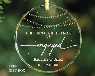 Personalized Engaged Glass Ornament Couple Engagement Gifts for Friends | Mazezy