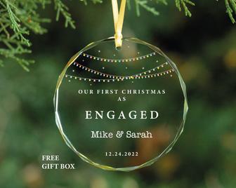 Personalized Engaged Glass Ornament Our First Christmas Ornament Gift | Mazezy