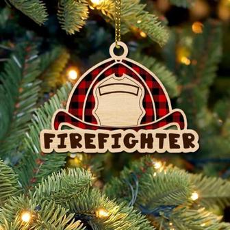 Personalized Firefighter Hat Christmas Ornaments, Wood Ornament Gift | Mazezy