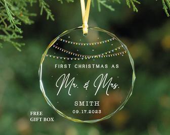 Personalized First Christmas As Mr and Mrs Glass Ornament Gift For Couple | Mazezy
