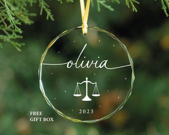 Personalized Lawyer Glass Ornament Scale of Justice Ornament Student Gift | Mazezy