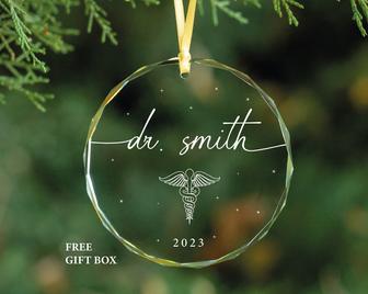 Personalized New Doctor Glass Ornament Medical School Graduation Gift | Mazezy