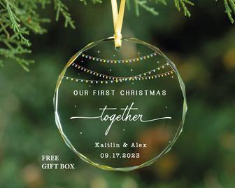 Personalized Our First Christmas Together Glass Ornament New Couple Gift | Mazezy
